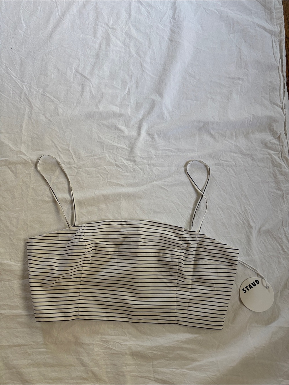 STAUD Black and White Striped Cropped Cami